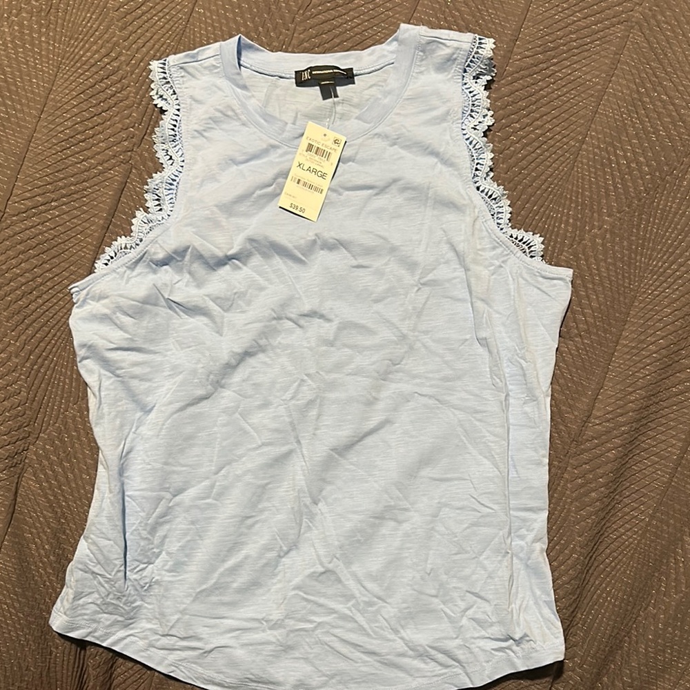 INC International Concepts Sky Blue Lace Accent Tank Top